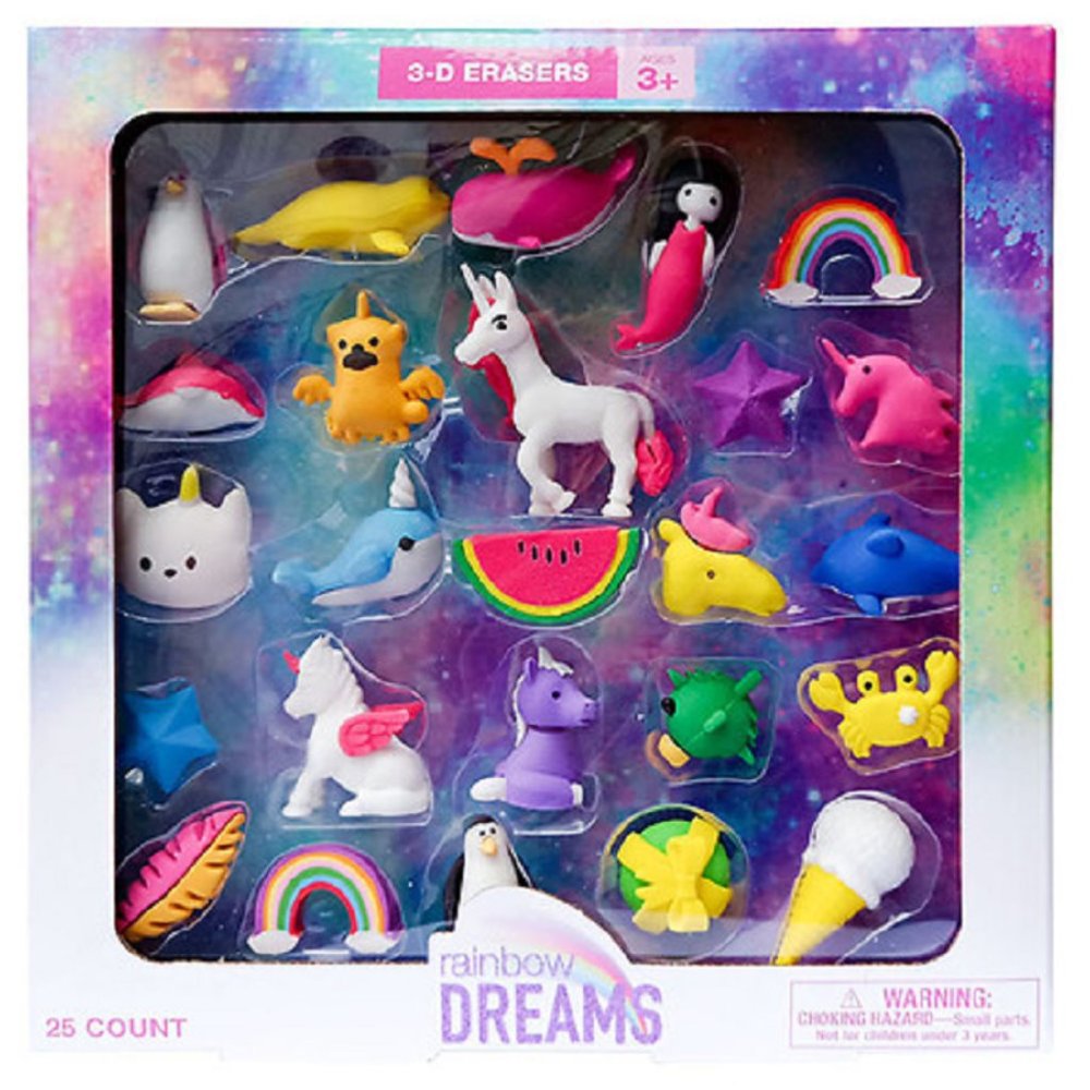 25 Piece Unicorn Mermaid Narwhal 3D Erasers Set